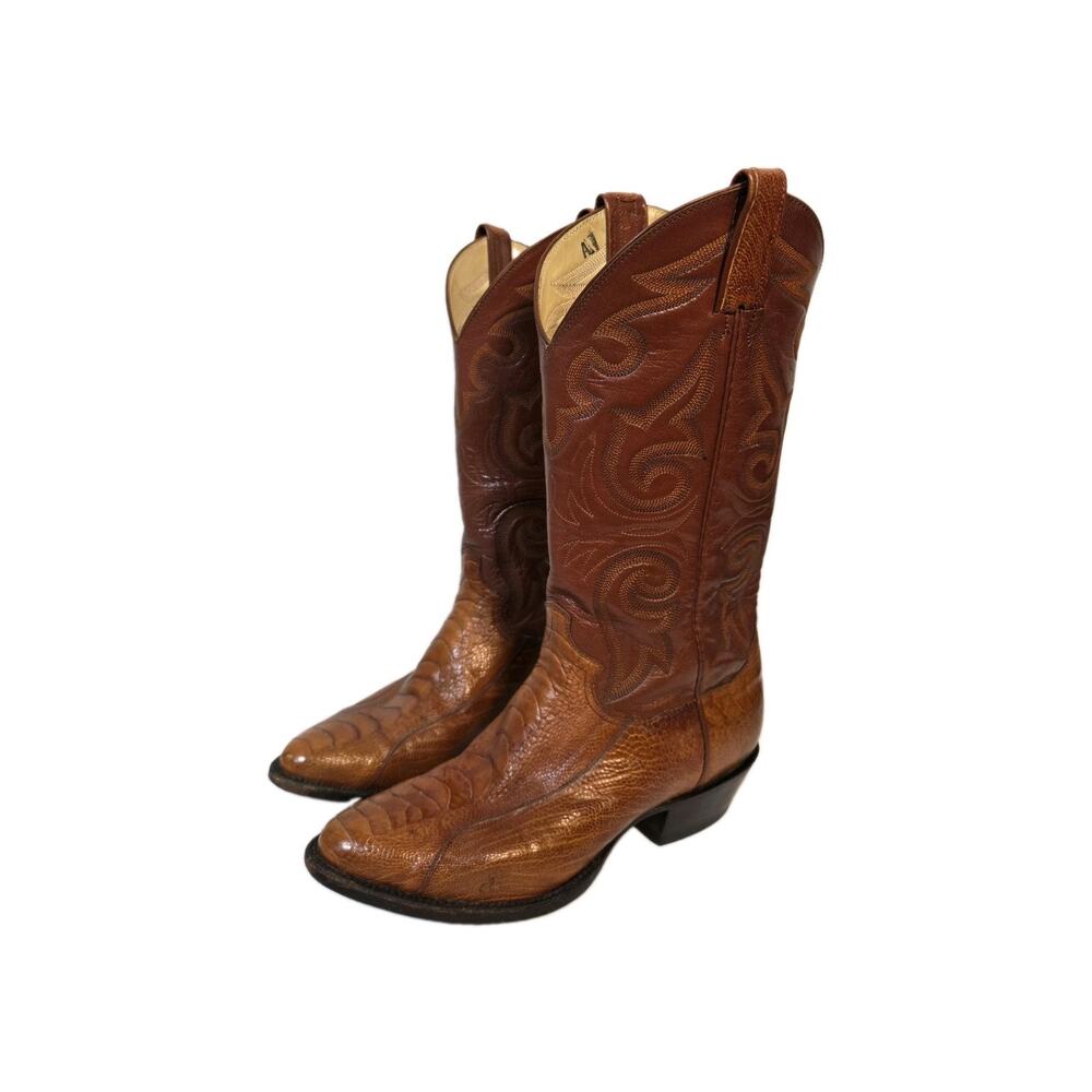 Panhandle Slim Mens 8 D Brown Exotic Ostrich Leg Cowboy Western Boots Vintage